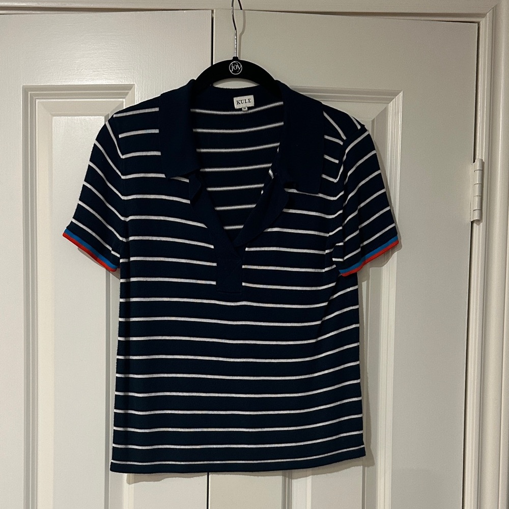 KULE Navy and White Striped Short Sleeve Tee